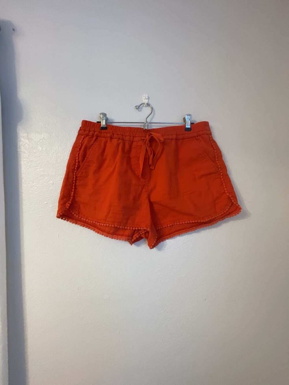LOFT Orange Linen Blend Pom Pom Pull On Drawstring Shorts